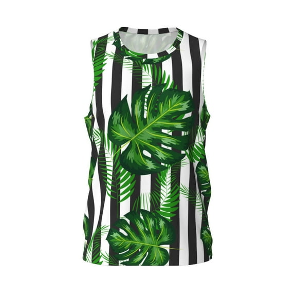 Easygdp Palm Greenery Men's Mesh Basketball Jersey Quick Drying Sleeveless Shirts Fitted Muscle Tank Tops Sport Round Neck T-Shirt - Small