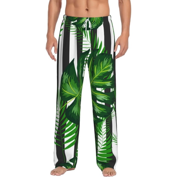 Easygdp Palm Greenery Men's Pajama Pant, Sleep Elastic Waistband Lounge Pants - Medium