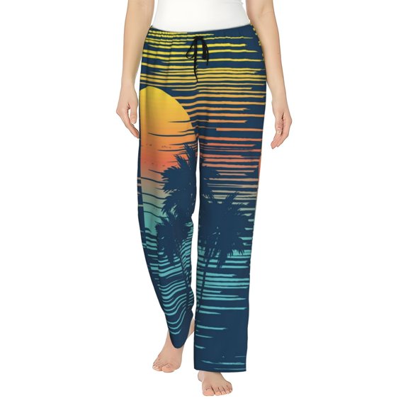 Easygdp Palm Trees Women's Drawstring Pajama Pants | Lounge Joggers Sweatpants | Comfy Sleepwear | Yoga Pants-Medium