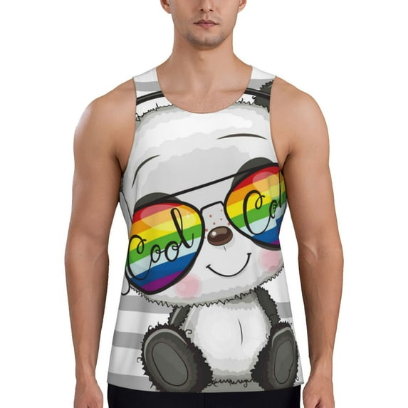 Easygdp Panda with Sun glasses Men's Tank Top, Sleeveless Muscle T Shirts, Breathable, Quick-Dry, Loose for Gym, Running, Fitness - Medium