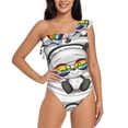 thumbnail image 1 of Easygdp Panda with Sun glasses Women's One Shoulder Ruffle Monokini Bathing Suits with Removable Chest Pad, Quick Drying - Large, 1 of 8
