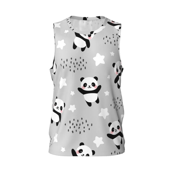 Easygdp Pandas Men's Mesh Basketball Jersey Quick Drying Sleeveless Shirts Fitted Muscle Tank Tops Sport Round Neck T-Shirt - XX-Large