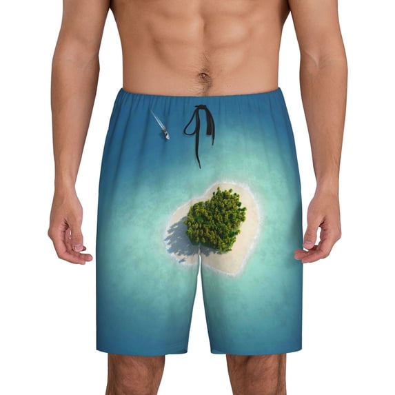 Easygdp Paradise Island Men's Short Pajama Pants, Sleep Shorts, Household Pants, Casual Pants with Pockets - Medium