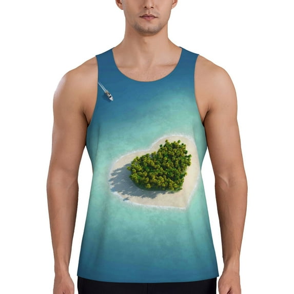 Easygdp Paradise Island Men's Tank Top, Sleeveless Muscle T Shirts, Breathable, Quick-Dry, Loose for Gym, Running, Fitness - 4X-Large