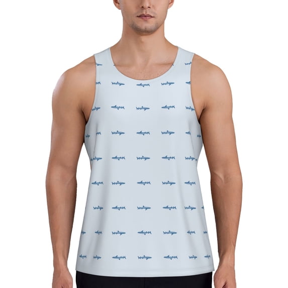 Easygdp Party Shark Cute Men's Tank Top, Sleeveless Muscle T Shirts, Breathable, Quick-Dry, Loose for Gym, Running, Fitness - 4X-Large