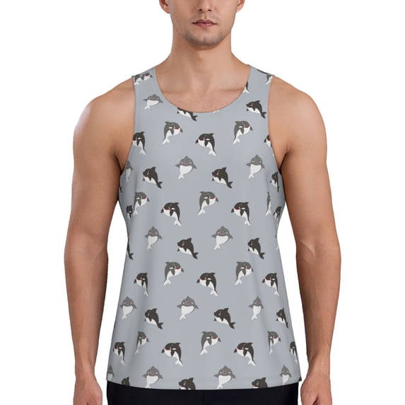 Easygdp Party Shark Cute Men's Tank Top, Sleeveless Muscle T Shirts, Breathable, Quick-Dry, Loose for Gym, Running, Fitness - 4X-Large