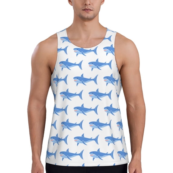 Easygdp Party Shark Cute Men's Tank Top, Sleeveless Muscle T Shirts, Breathable, Quick-Dry, Loose for Gym, Running, Fitness - Large
