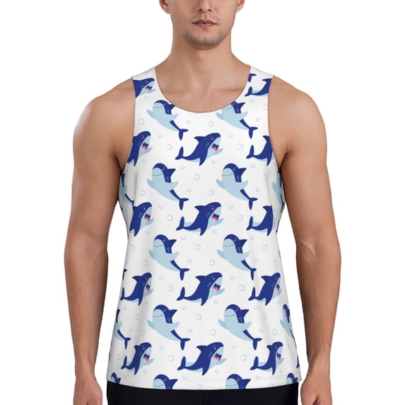 Easygdp Party Shark Cute Men's Tank Top, Sleeveless Muscle T Shirts, Breathable, Quick-Dry, Loose for Gym, Running, Fitness - Medium