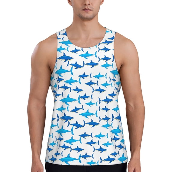 Easygdp Party Shark Cute Men's Tank Top, Sleeveless Muscle T Shirts, Breathable, Quick-Dry, Loose for Gym, Running, Fitness - X-Large
