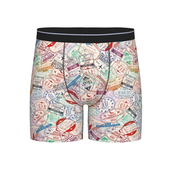 Easygdp Passport Stamp Men's Boxer Briefs Men’s Underwear Boxer Briefs for Men