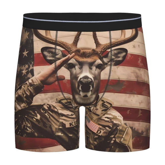 Easygdp Patriotic Deer Soldier Salute Men's Boxer Briefs Men’s Underwear Boxer Briefs for Men