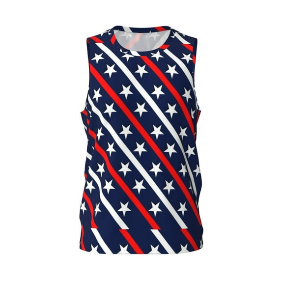 Easygdp Patriotic Star Men's Mesh Basketball Jersey Quick Drying Sleeveless Shirts Fitted Muscle Tank Tops Sport Round Neck T-Shirt - Large