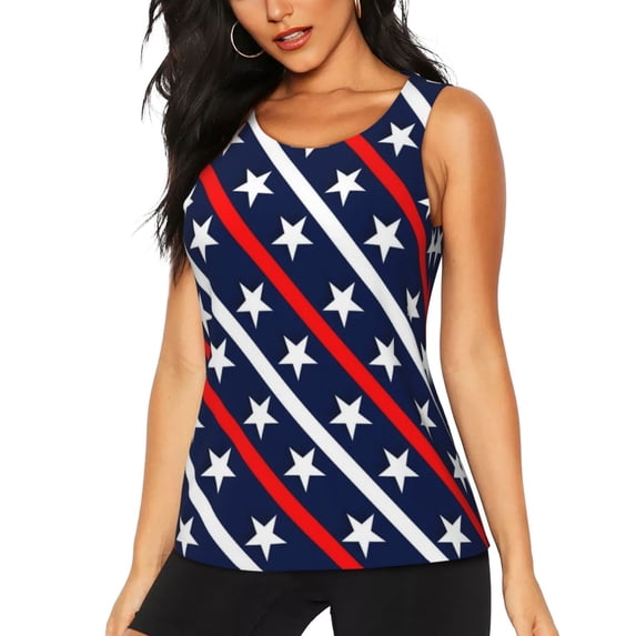 Easygdp Patriotic Star Women's Workout Tank Top, Running Top, Hiking Shirt, Quick-Dry for Running, Yoga, Hiking - X-Large