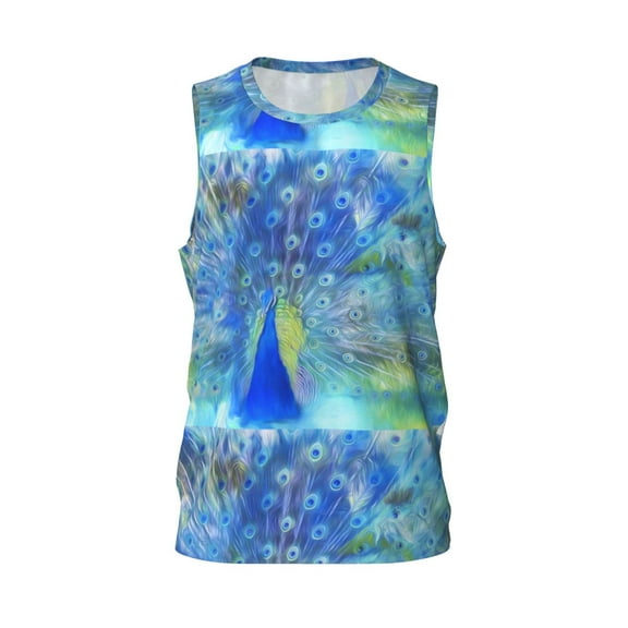 Easygdp Peacock Men's Mesh Basketball Jersey Quick Drying Sleeveless Shirts Fitted Muscle Tank Tops Sport Round Neck T-Shirt - X-Large