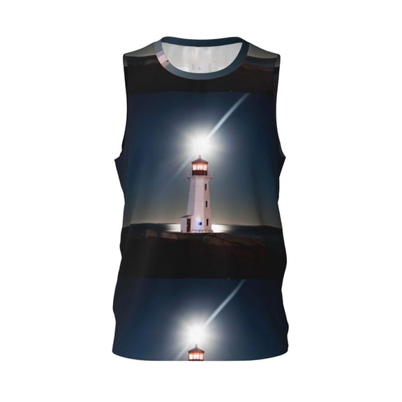 Easygdp Peggy's Cove Lighthouse Men's Mesh Basketball Jersey Quick Drying Sleeveless Shirts Fitted Muscle Tank Tops Sport Round Neck T-Shirt - 3X-Large