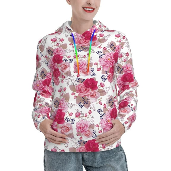 Easygdp Peonies And Roses Womens Casual Hoodies Sweatshirts Long Sleeve Pullover Fall Pullover Tops Outfits Winter Clothes-Small
