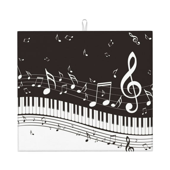 Easygdp Piano Keys With Musical Notes Microfiber Dish Drying Mat for Kitchen Counter,Heat Resistant Drainer Mats with Non-slip Backed,Super absorbent