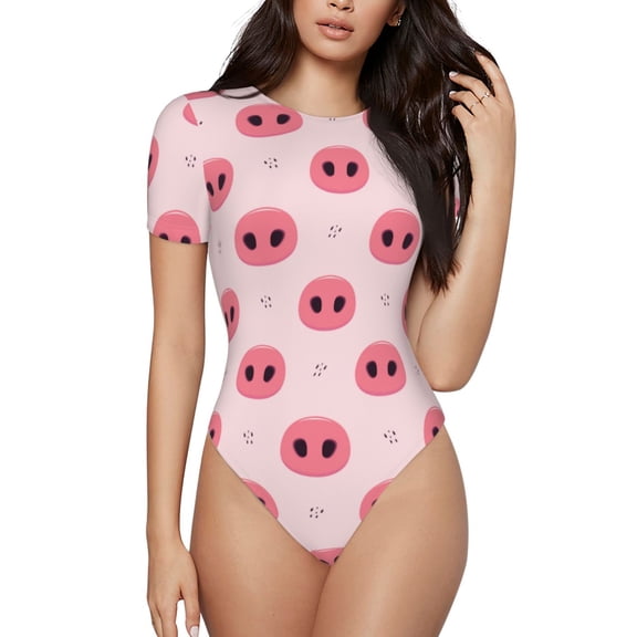 Easygdp Pig Noses Women'S Waist-Cinching Short-Sleeved Onesie, Olastic Onesiet,Snaps At Bottom,Easy To Put On And Take Off - Medium