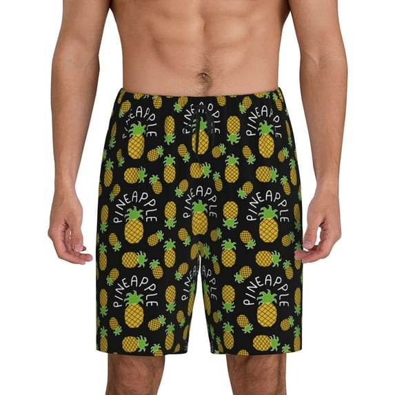 Easygdp Pineapple Men's Short Pajama Pants, Sleep Shorts, Household Pants, Casual Pants with Pockets - 4X-Large