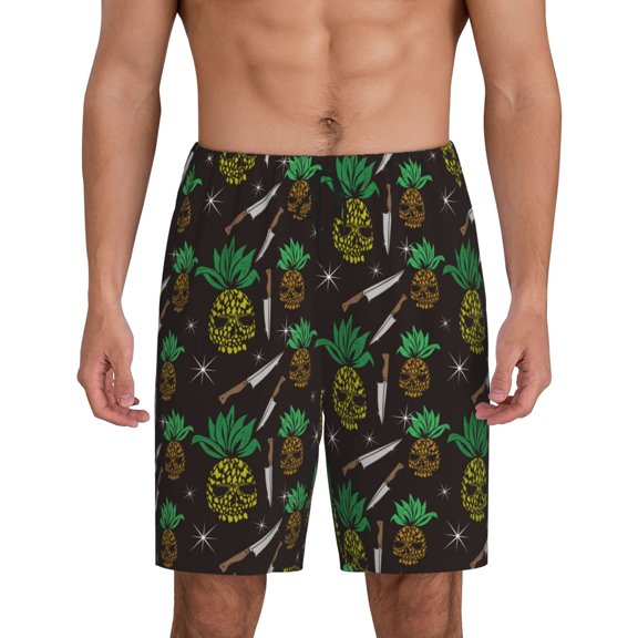 Easygdp Pineapples Men's Short Pajama Pants, Sleep Shorts, Household Pants, Casual Pants with Pockets - 3X-Large