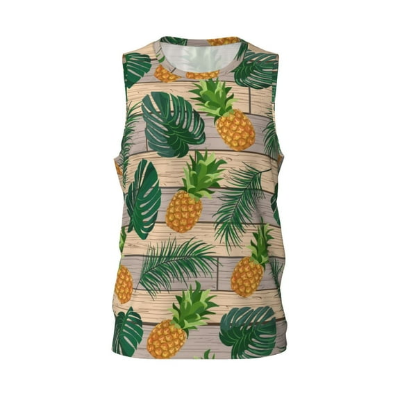 Easygdp Pineapples Palm Leaves Men's Mesh Basketball Jersey Quick Drying Sleeveless Shirts Fitted Muscle Tank Tops Sport Round Neck T-Shirt - Small