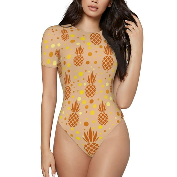 Easygdp Pineapples Women's One-Piece Swimsuit Slim Fit Crew Neck Bodysuit Athletic Swimwear with Concealed Buckle - Medium