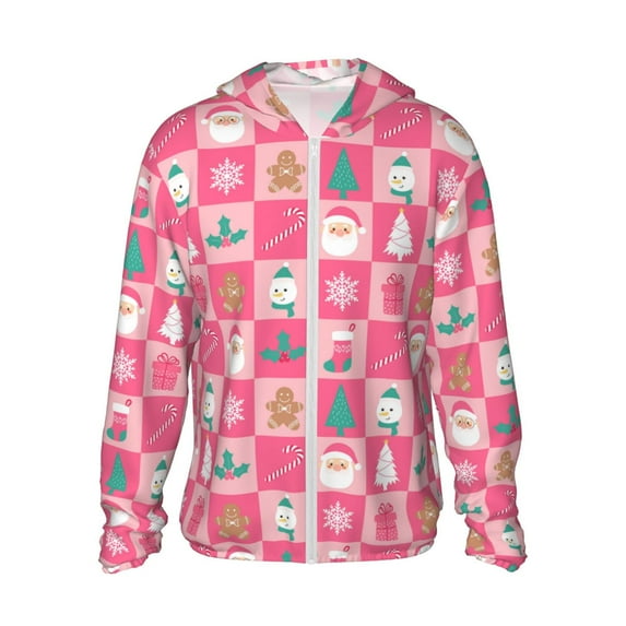 Easygdp Pink Christmas Cheer Lightweight Long Sleeve Sun Shirt Sports long-Sleeved Sun Protective Clothing, Quick Drying Breathable-Small