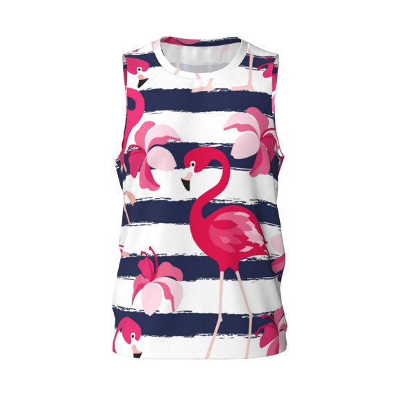 Easygdp Pink Flamingos Men's Mesh Basketball Jersey Quick Drying Sleeveless Shirts Fitted Muscle Tank Tops Sport Round Neck T-Shirt - Small