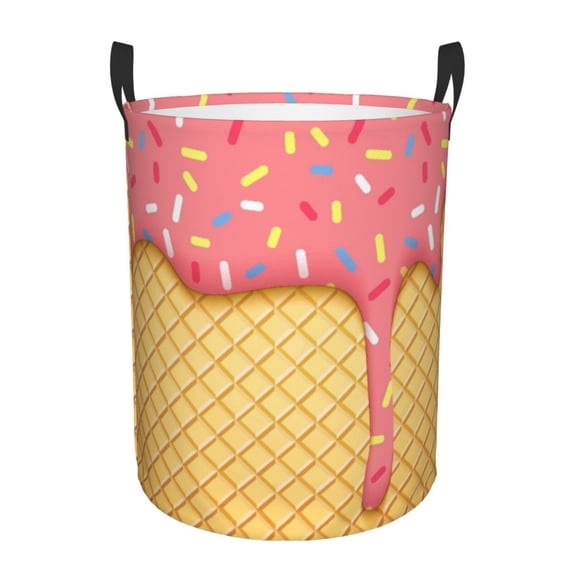 Easygdp Pink Ice Cream Large Dirty Clothes Hamper, Lightweight Storage Basket, Household Laundry Bag with Handle - Small