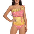thumbnail image 1 of Easygdp Pink Ice Cream Women's One Shoulder Ruffle Monokini Bathing Suits with Removable Chest Pad, Quick Drying - Medium, 1 of 8