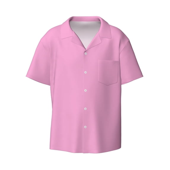 Easygdp Pink Men's Casual Short-sleeved Shirt with Pocket and Button Suitable for Beach Vacation Leisure - Small