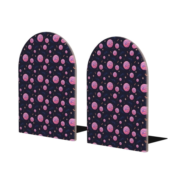 Easygdp Pink Planets And Stars 2 Pcs Bookend Large Capacity Office Book Ends for Home Office Library School Study Decoration