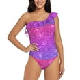 thumbnail image 1 of Easygdp Pink Purple Glitter Women's One Shoulder Ruffle Monokini Bathing Suits with Removable Chest Pad, Quick Drying - XX-Large, 1 of 8