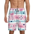 thumbnail image 1 of Easygdp Pink Striped Flamingo Men's Short Pajama Pants, Sleep Shorts, Household Pants, Casual Pants with Pockets - X-Large, 1 of 9