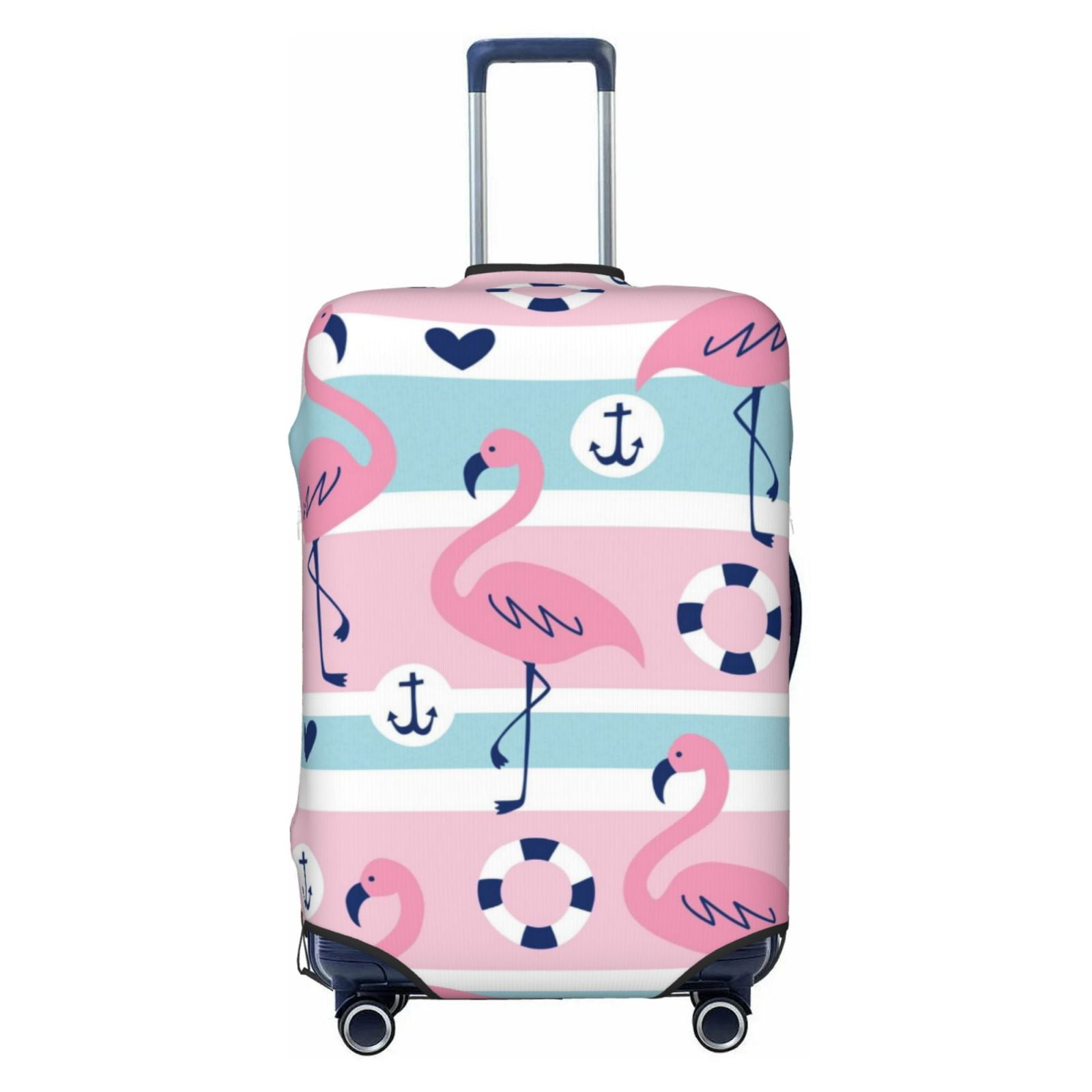 Easygdp Pink Striped Flamingo Print Elastic and Washable Suitcase ...