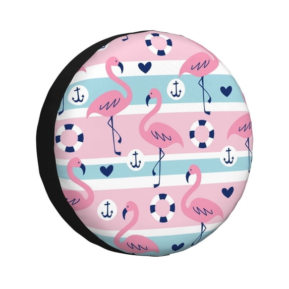 Easygdp Pink Striped Flamingo Wheel Sun Guard, Spare Tire Cover,Universal Trailer Suv Truck Camper Travel,Easy To Install And Remove -16 Inch