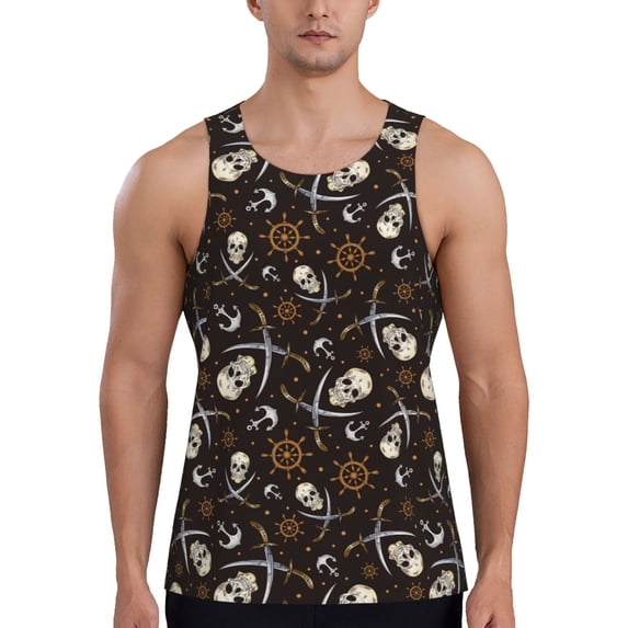 Easygdp Pirate Skulls Men's Tank Top, Sleeveless Muscle T Shirts, Breathable, Quick-Dry, Loose for Gym, Running, Fitness - 3X-Large