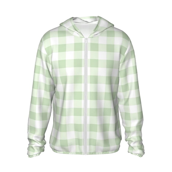 Easygdp Green Checkboard Lightweight Long Sleeve Sun Shirt Sports long-Sleeved Sun Protective Clothing, Quick Drying Breathable - Medium