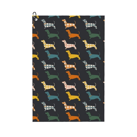 Easygdp Plaid Dachshund Golf Towel 24x16in for Men and Women with Carabiner Clip for Easy Attachment