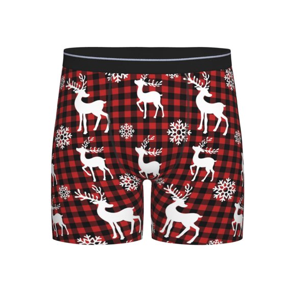 Easygdp Plaid Reindeer Snowflakes Men's Boxer Briefs Men’s Underwear Boxer Briefs for Men
