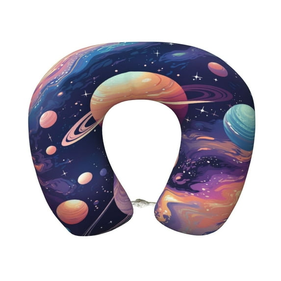 Easygdp Planet Pastel Galaxy Travel Pillow Memory Foam, Head Neck Support Airplane Pillow for Traveling, Car, Home, Travel Neck Flight Pillow