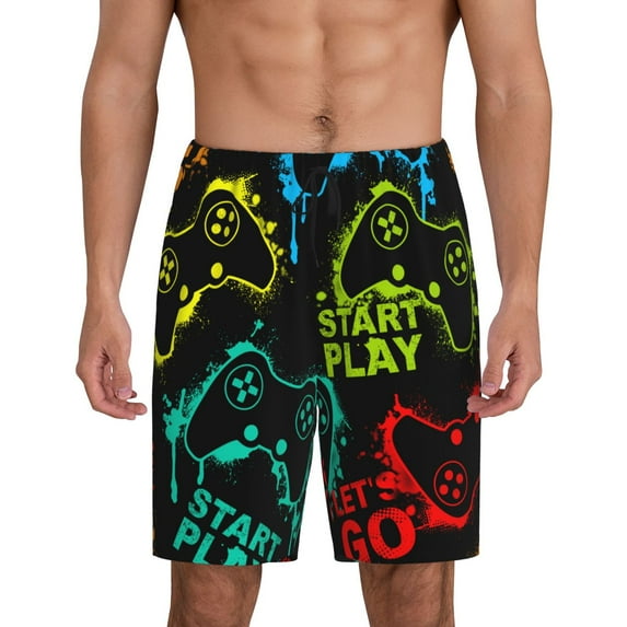Easygdp Play Game Start Men's Short Pajama Pants, Sleep Shorts, Household Pants, Casual Pants with Pockets - 4X-Large