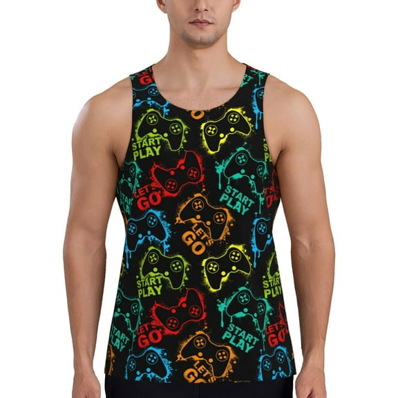 Easygdp Play Game Start Men's Tank Top, Sleeveless Muscle T Shirts, Breathable, Quick-Dry, Loose for Gym, Running, Fitness - Small