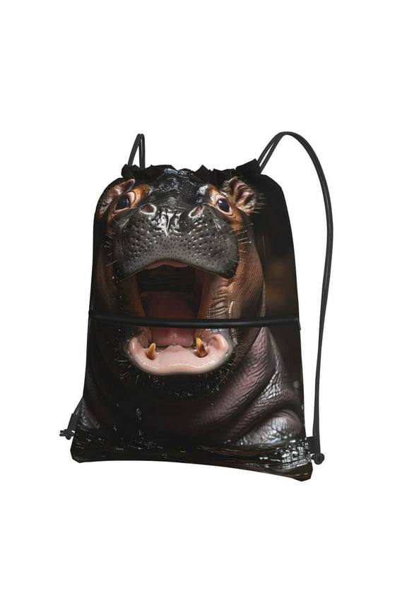 Playful Baby Hippo Splash Drawstring Backpack Gym Bag,Sport Gym Sackpack,Gym Sack with Side Pocket for Men Women