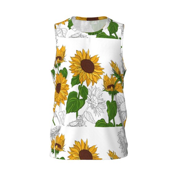 Easygdp Plump Sunflower And Sketch Men's Mesh Basketball Jersey Quick Drying Sleeveless Shirts Fitted Muscle Tank Tops Sport Round Neck T-Shirt - Medium