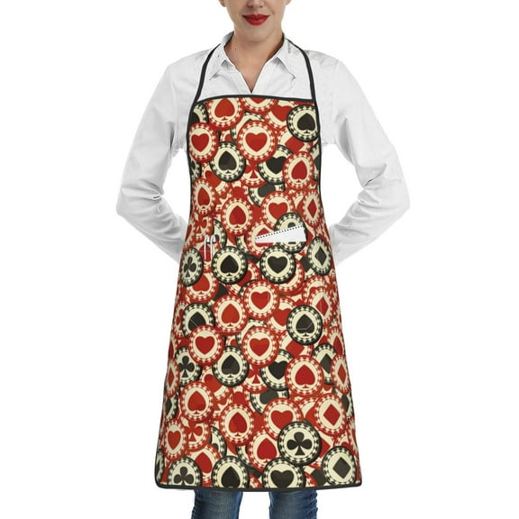Easygdp Poker Chips Apron Waterdrop Resistant with 2 Pockets,Oil Resistant Cooking Kitchen Chef Apron for Women Men