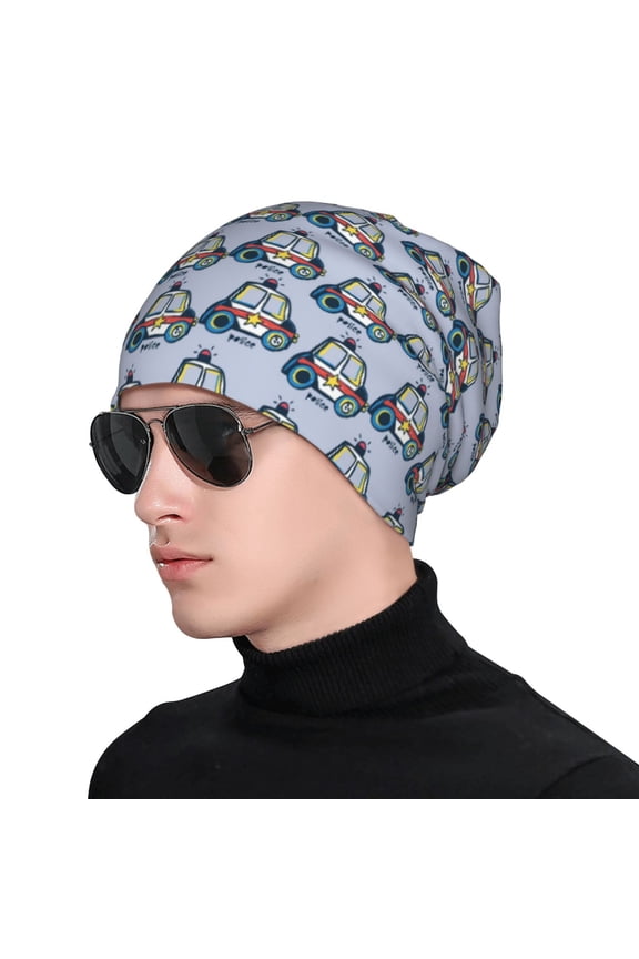Police Car Knit Beanie, Soft Beanie Hat, Daily Beanie in Fine Knit for Women Men Winter