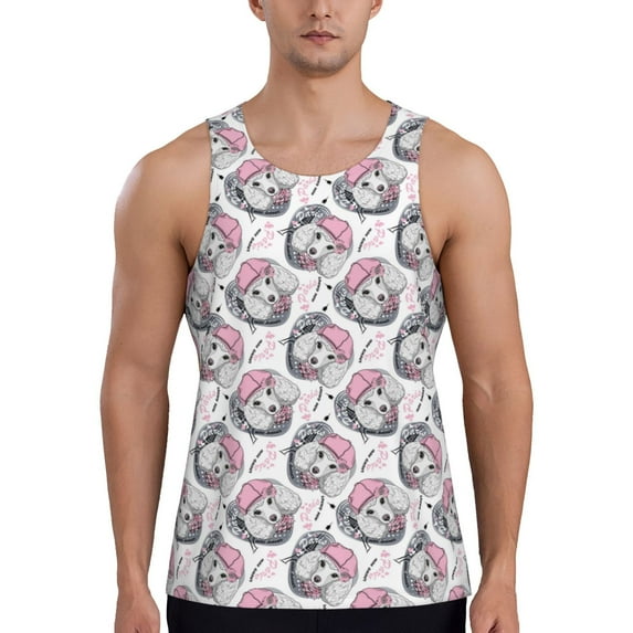 Easygdp Poodle Dog Men's Tank Top, Sleeveless Muscle T Shirts, Breathable, Quick-Dry, Loose for Gym, Running, Fitness - X-Large