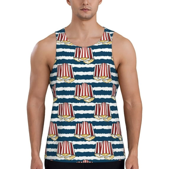 Easygdp Popcorn Men's Tank Top, Sleeveless Muscle T Shirts, Breathable, Quick-Dry, Loose for Gym, Running, Fitness - Small