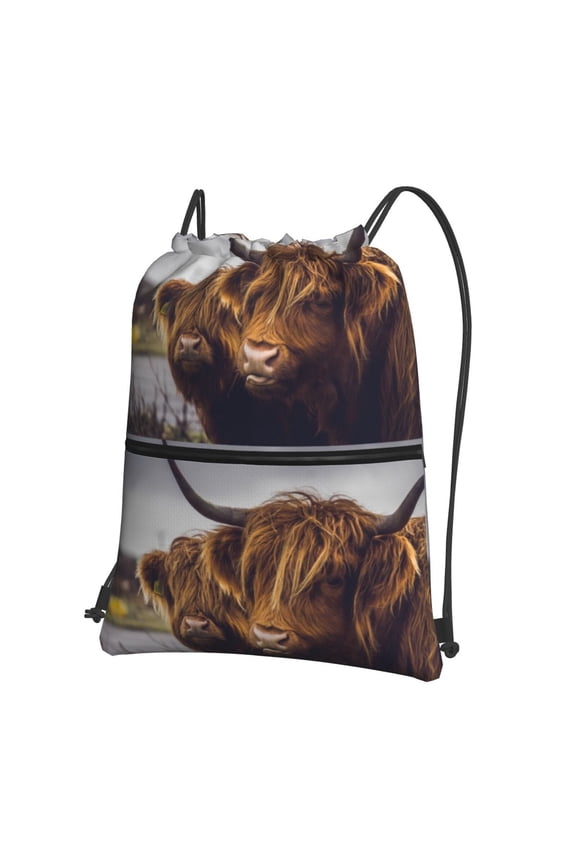 Portrait Of Cow With Its Baby Cow Drawstring Backpack Gym Bag,Sport Gym Sackpack,Gym Sack with Side Pocket for Men Women